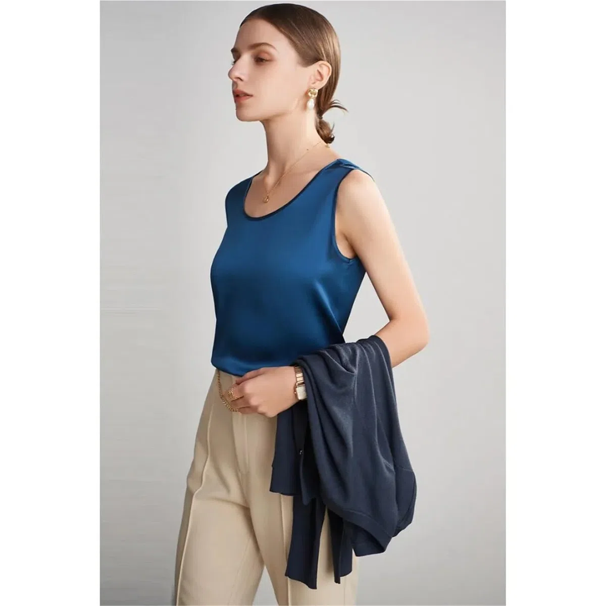 Camisetas sin Mangas de Seda Natural Pura for Mujer, Camisetas básicas, Top sin Mangas de Seda auténtica, Ropa de Verano Multicolor para Uso Diario, Viajes