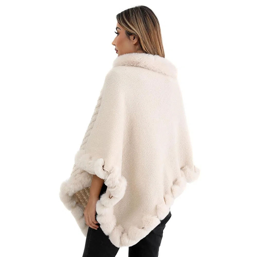 Suéteres de Piel abrigados de Cinco Puntas para Mujer, Poncho Tipo Chal Liso para otoño e Invierno.