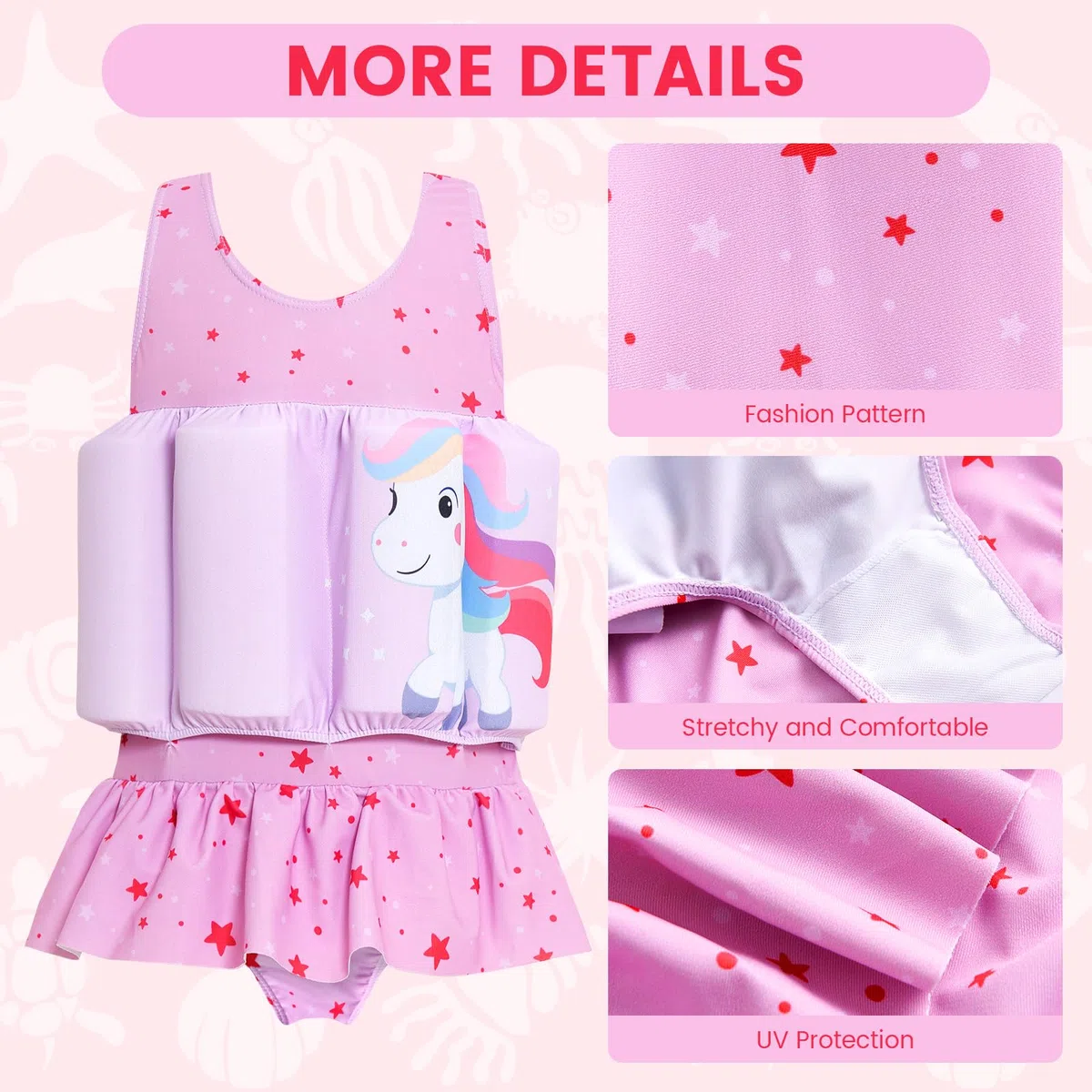 Traje de baño de una pieza con flotación para bebés y niñas