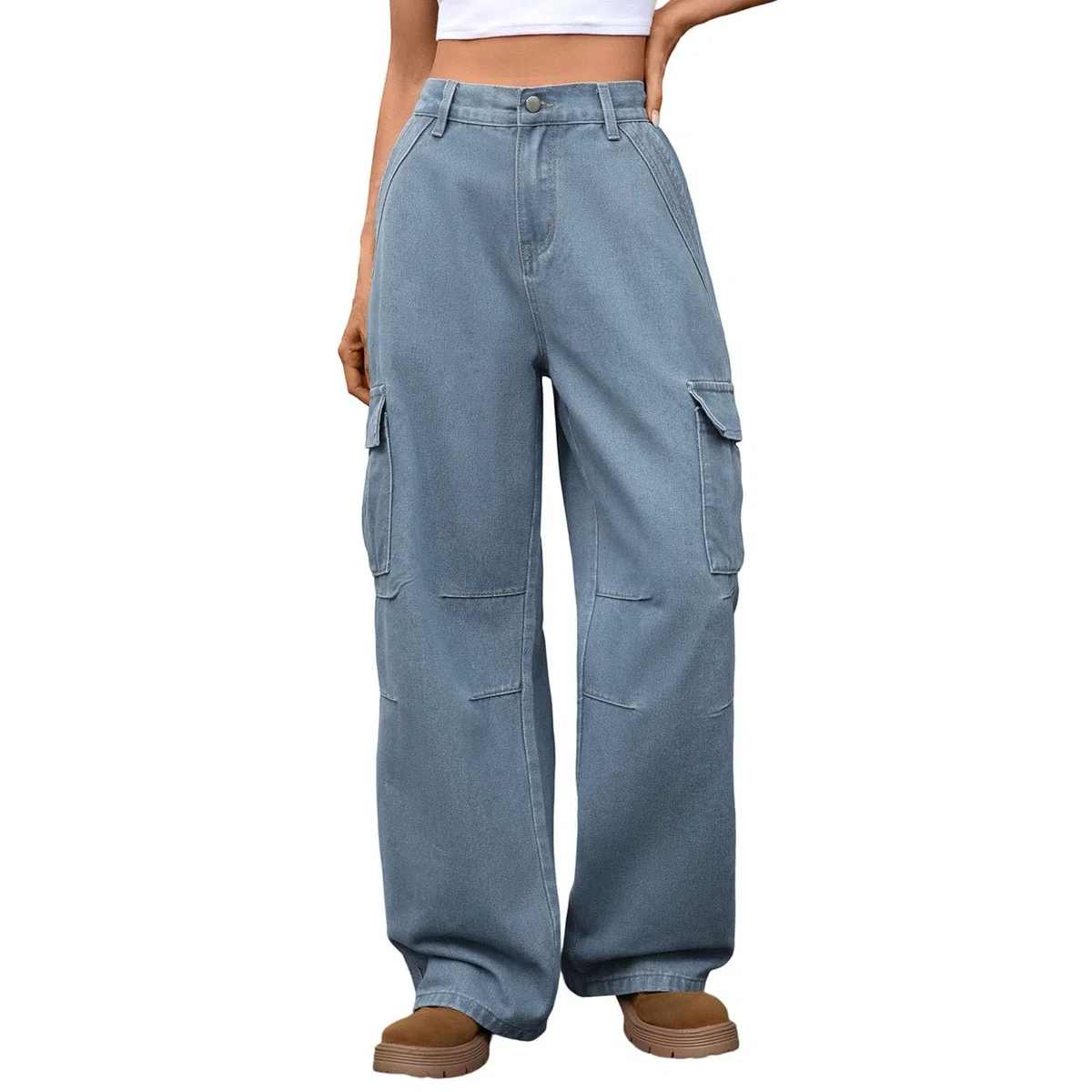 Jeans Mujer Vaqueros Pantalones Elasticos Wide Leg Cargo Ropa Casual Push Up Y2K De Tallas Grandes Baile Urbano Rectos Talla Grande