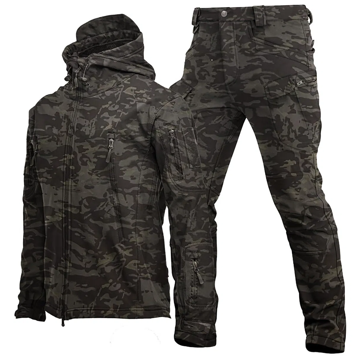 Chándal para hombre, 2 piezas, chaqueta softshell y pantalones de trabajo para exteriores, juego de chaqueta amortiguadora resistente al viento y pantalones deportivos de invierno acolchado