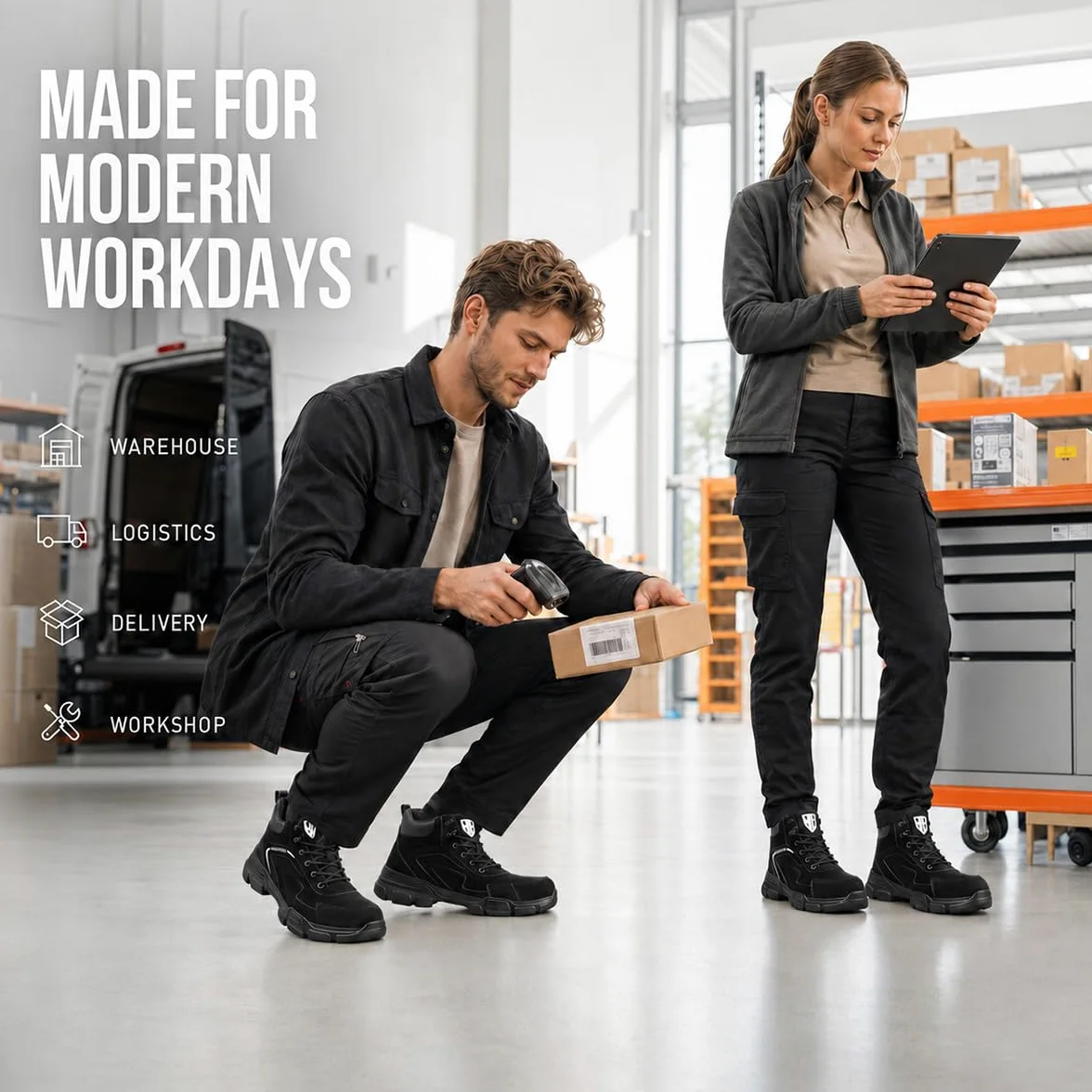 Nasogetch Botas de seguridad para hombre, botas de trabajo para mujer, con puntera de acero, ligeras, cómodas