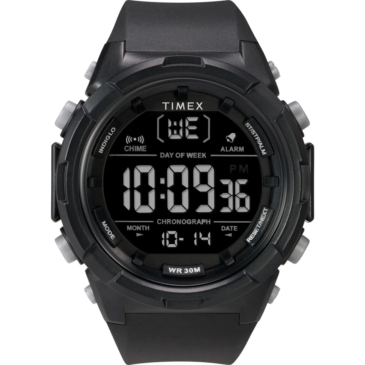 Timex Sport - Reloj de 50 mm para Hombre, Correa de Resina Negra, Esfera Digital, Caja Negra TW5M61900