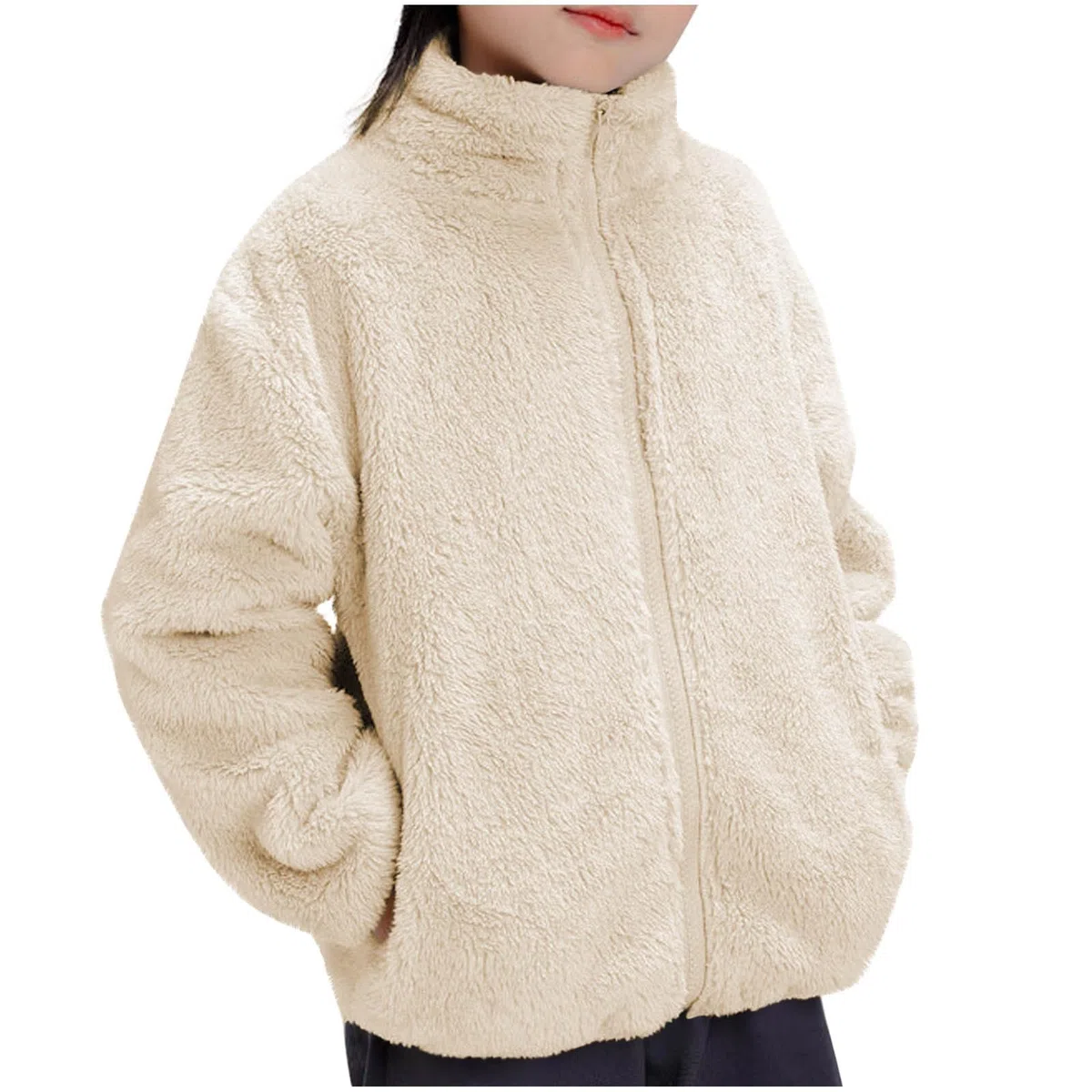 HAOLEI Chaqueta Niña Niño Otoño e Invierno,Abrigo de Forro Polar Manga Larga con Cremallera Color Sólido Cálido Cómodo Chaquetas Fleece con Cuello Alto Casual Felpa Outwear con Bolsillos 2-13 Años