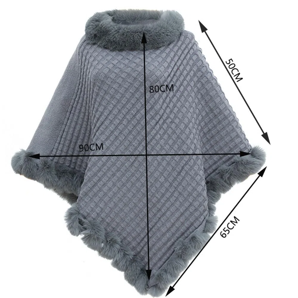 Suéteres de Piel abrigados de Cinco Puntas para Mujer, Poncho Tipo Chal Liso para otoño e Invierno.