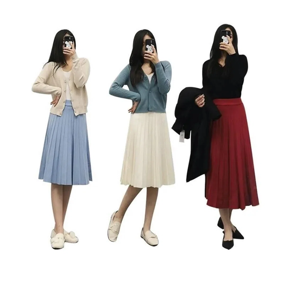Falda de Punto Mujer Falda Midi de Punto for Mujer, Falda Larga Plisada Cintura Alta, Elegante, Negra, Corte en A, Primavera, Otoño e Invierno