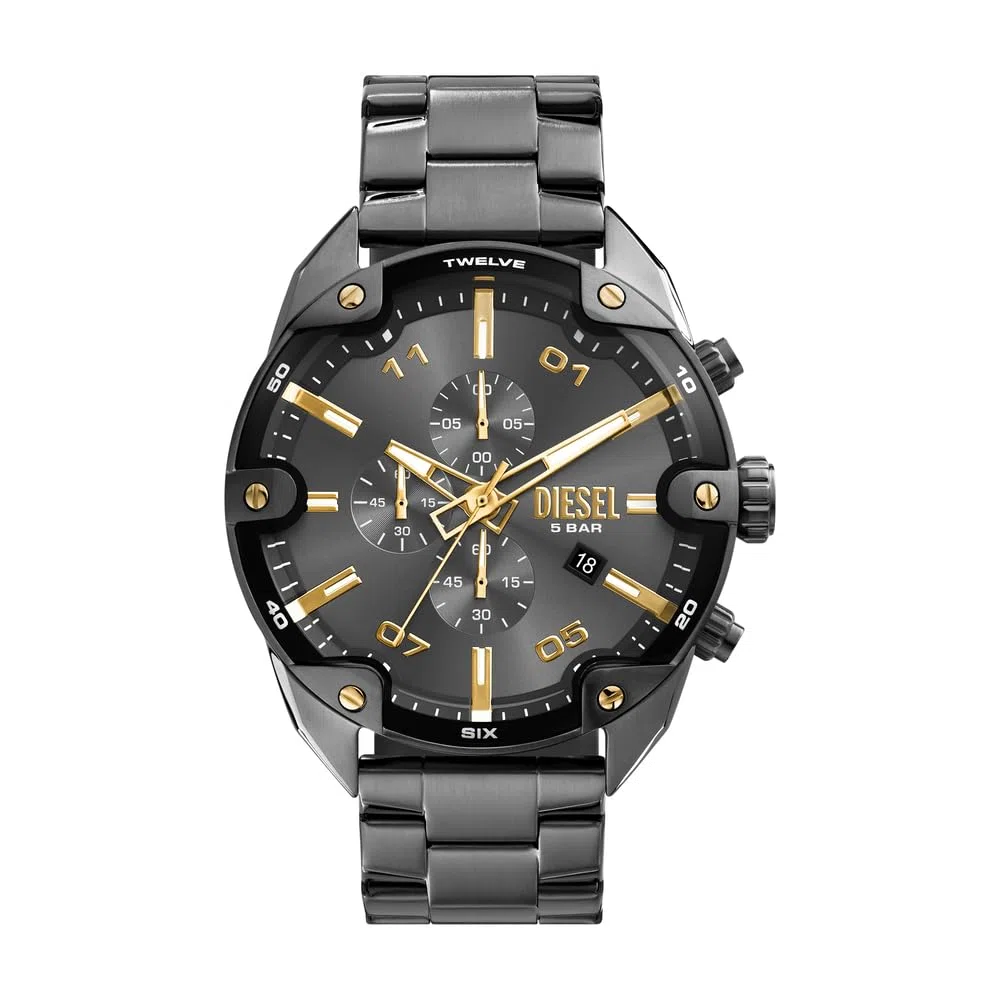 Diesel Reloj Spiked para Hombre, Movimiento cronógrafo de Cuarzo con Correa de Acero Inoxidable
