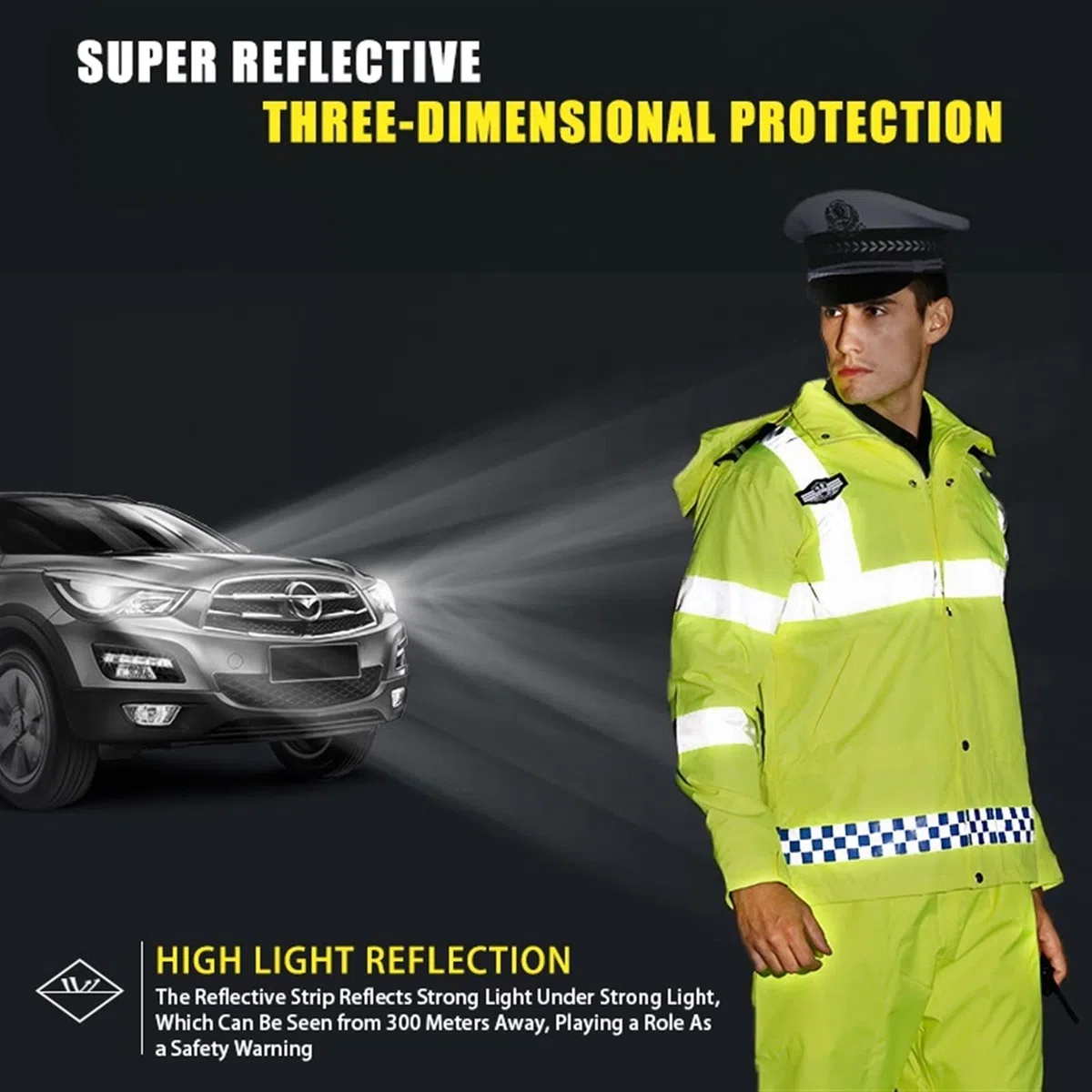 QIULAO Chaqueta Bomber Reflectante De Alta Visibilidad, Chubasquero Impermeable for Hombres Ropa De Trabajo De Seguridad, Calor Acolchado, Forro Y Capucha Extraíbles, Chaqueta De Advertencia Amarilla