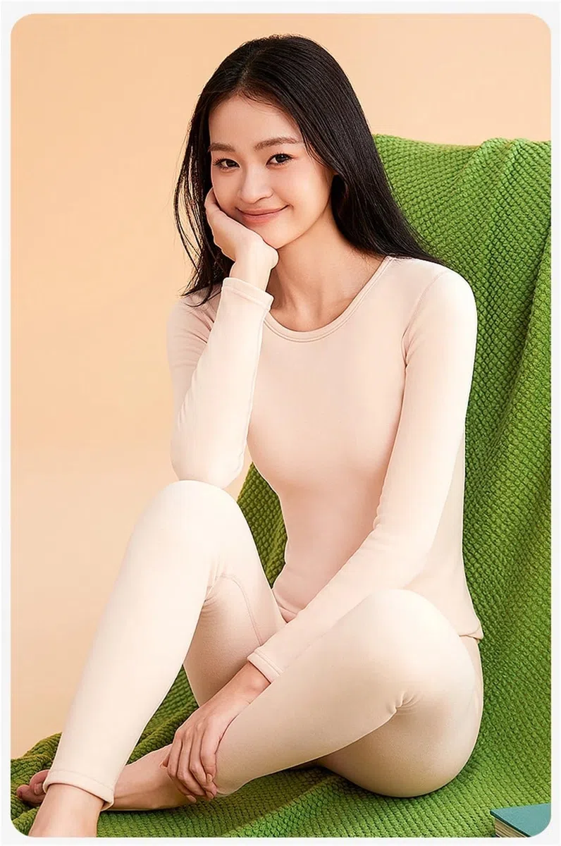 Conjuntos Térmicos Para Mujer Ropa interior térmica sin costuras for mujer, pantalones de manga larga con cuello redondo, conjunto de dos piezas, traje de lencería suave y cálido de terciopelo Conjunt