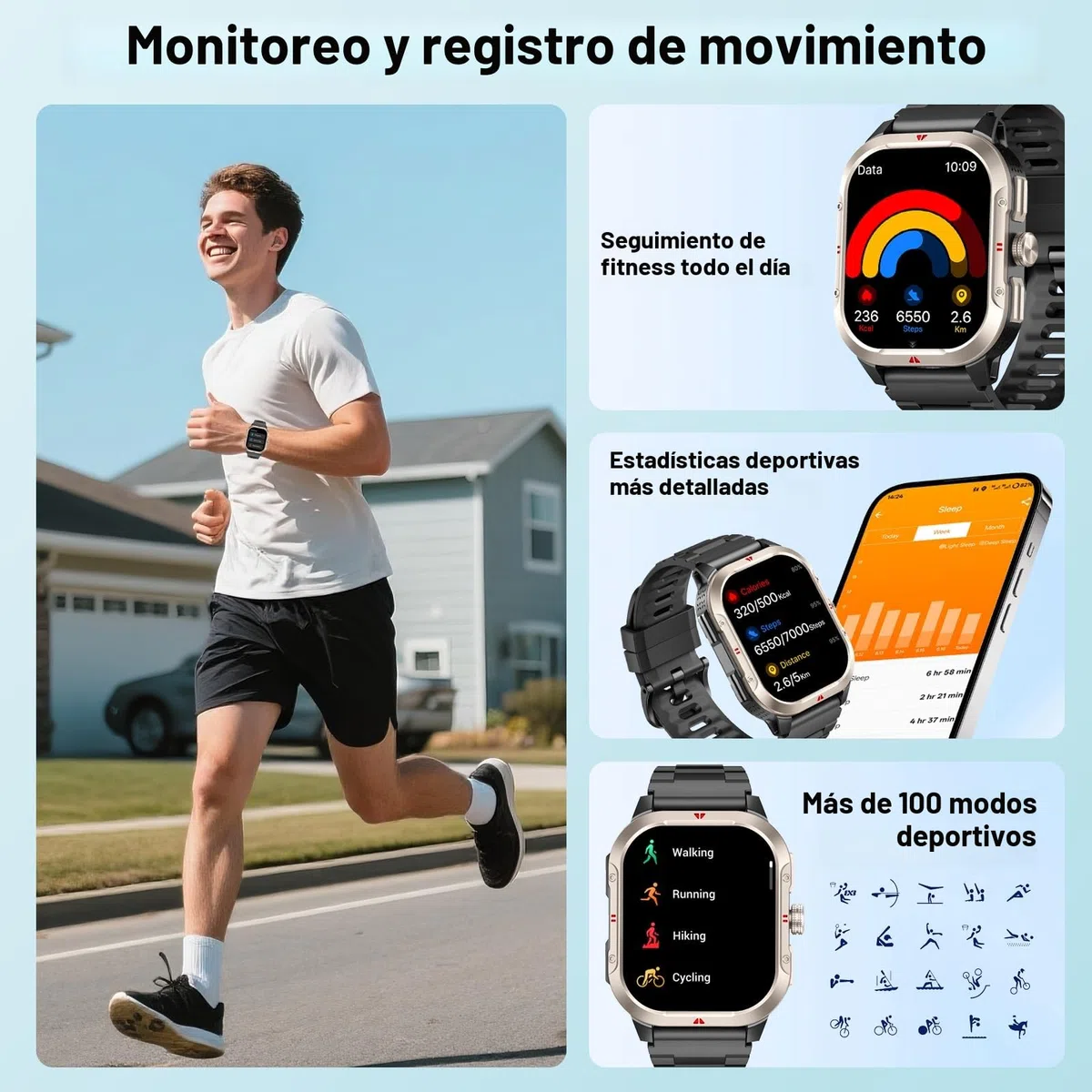 Jugeman Reloj Inteligente Hombre con GPS, 2.06'' Smartwatch,Fitness Tracker | Llamadas Bluetooth, IP68, 110+ Modos Deportivos, Monitor de Sueño/Podómetro/Pulsómetro Smart Watch para Android iOS