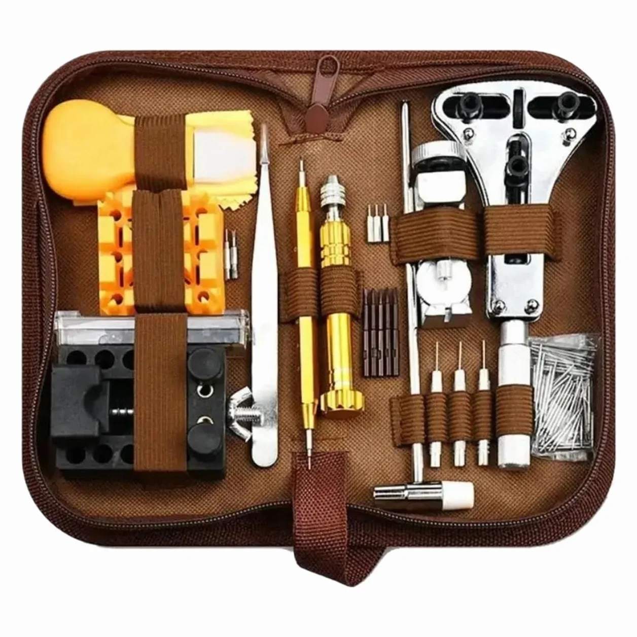 Kit de reparación de relojes de 149 piezas. Kit de herramientas para reparación de relojes: removedor de pasadores de eslabones, herramienta para reparar pasadores de resortes con bolsa de transporte.