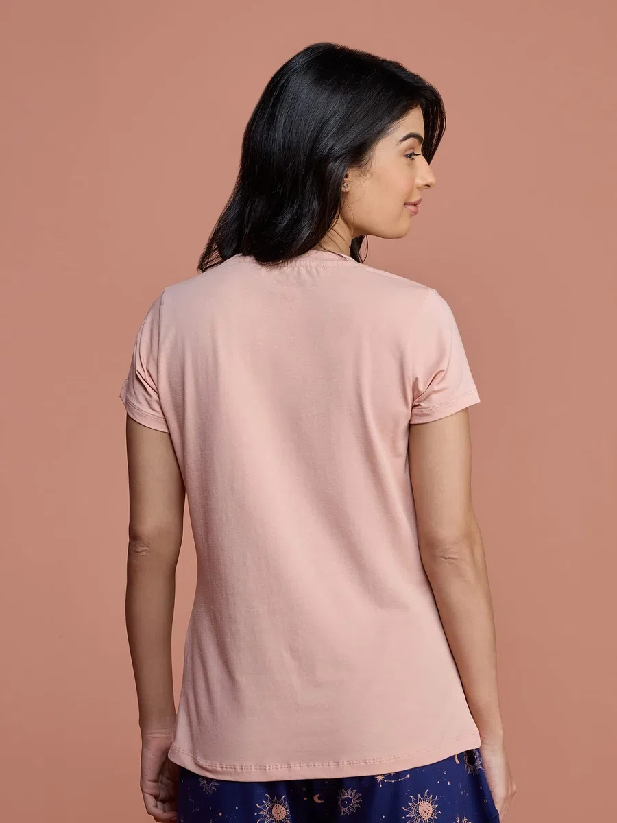NYKD Camiseta de algodón ultrasuave para mujer, para todas las ocasiones, esencial, ajuste relajado, algodón, cuello redondo, NYLE216, casi albaricoque, talla S