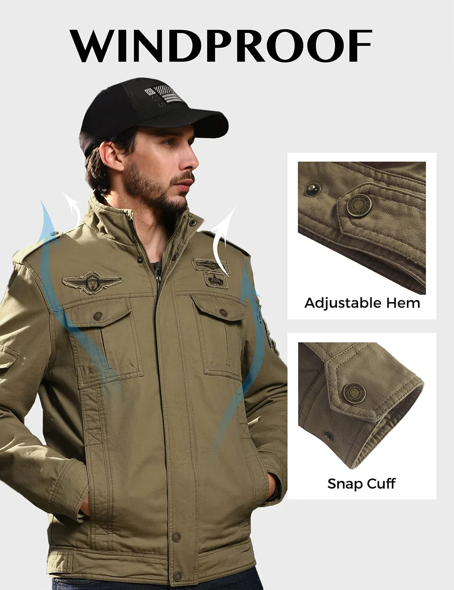 WenVen Chaqueta de Temporada de Algodón para Exteriores para Hombre Abrigo de Estilo Cargo Militar Clásico Cazadora con Forro Gruesa Rompevientos Casual Hombre