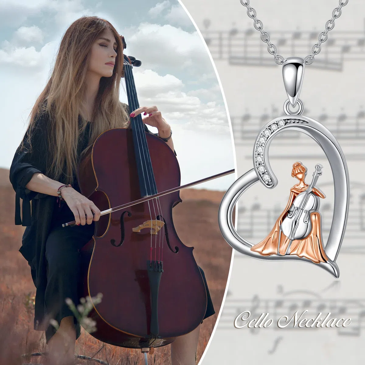 Collar de música HARMONY BOLA, plata de ley 925, con colgante de bailarina/violín/piano, joyería musical, regalos de cumpleaños para mujeres y niñas, Plata esterlina