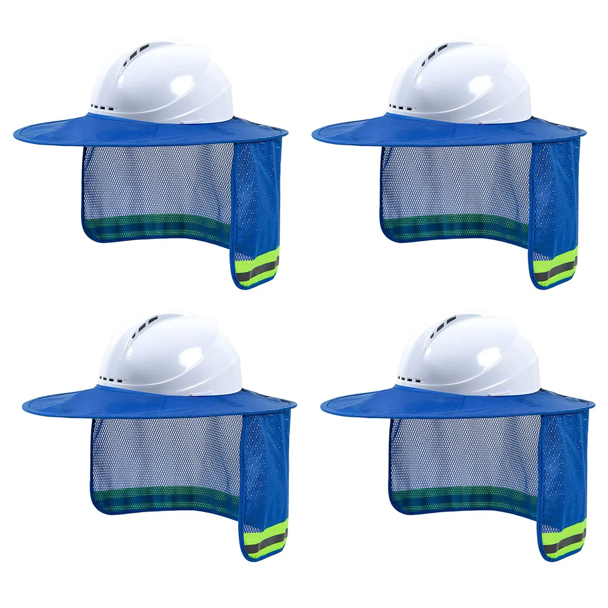 Parasol para casco duro, visera de alta visibilidad para el cuello con tira reflectante, accesorios para cascos, ala completa, hombre y mujer (casco duro no incluido), azul, paquete de 4