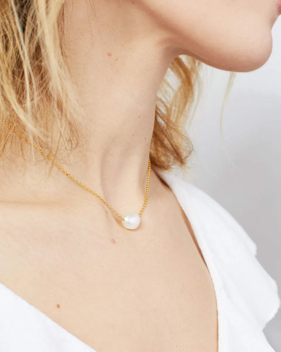 Secret & You Collar de Mujer de Perlas Cultivadas Barrocas de Agua Dulce - Cadena y Colgante Disponible en Acero Inoxidable y en Plata de Ley de 925 Bañada en Oro de 18k 38 a 45 cm de Largo