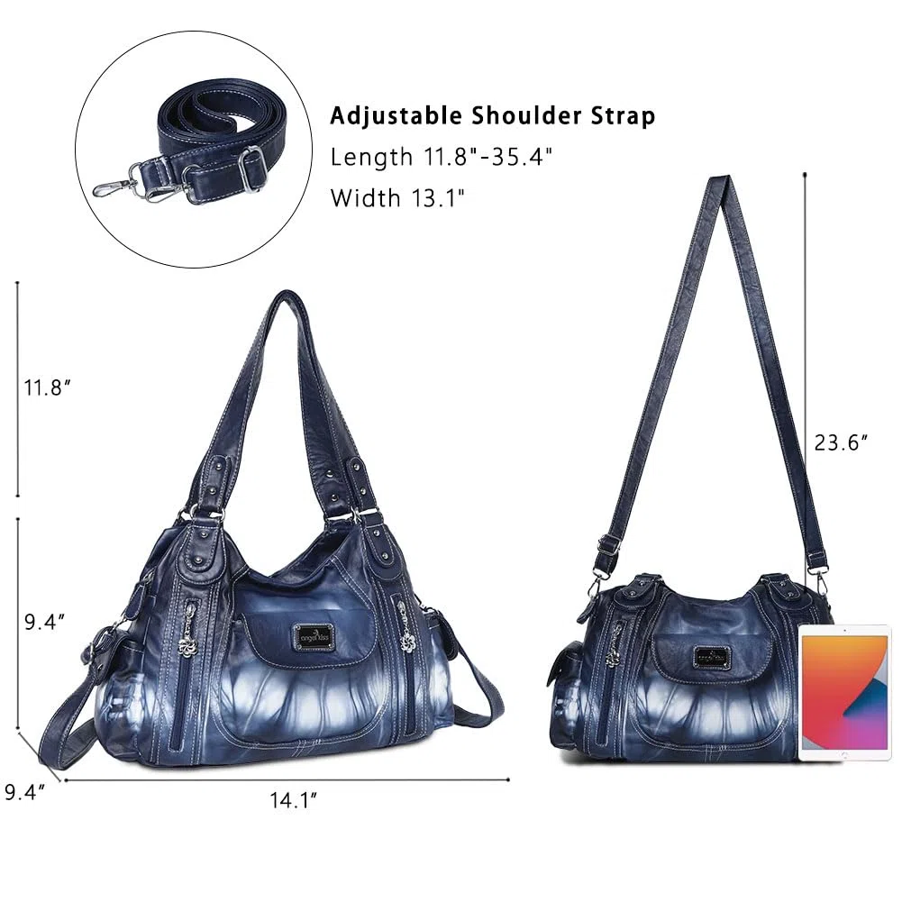 Angel Kiss Bolsos de hombro para mujer, de piel lavada, con múltiples bolsillos