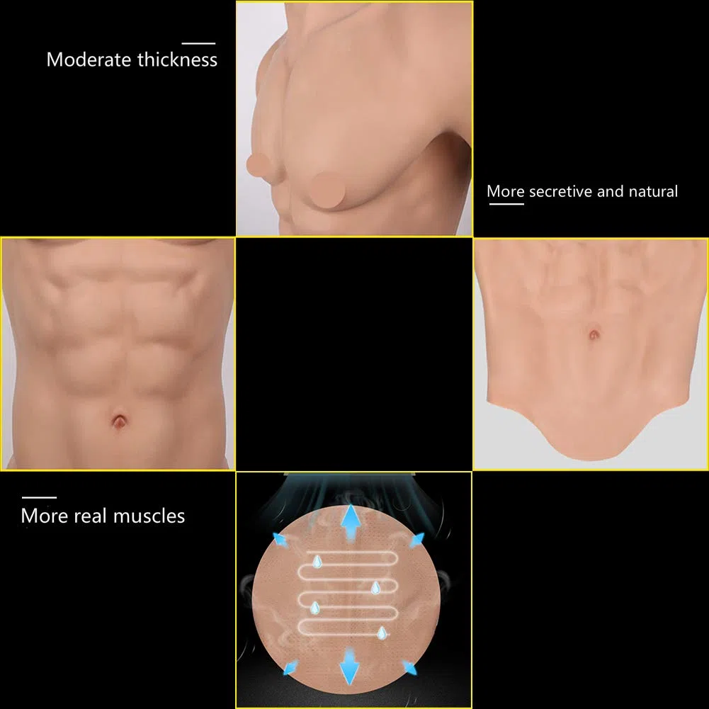 YIQI Chaleco de silicona para el pecho masculino realista de silicona suave