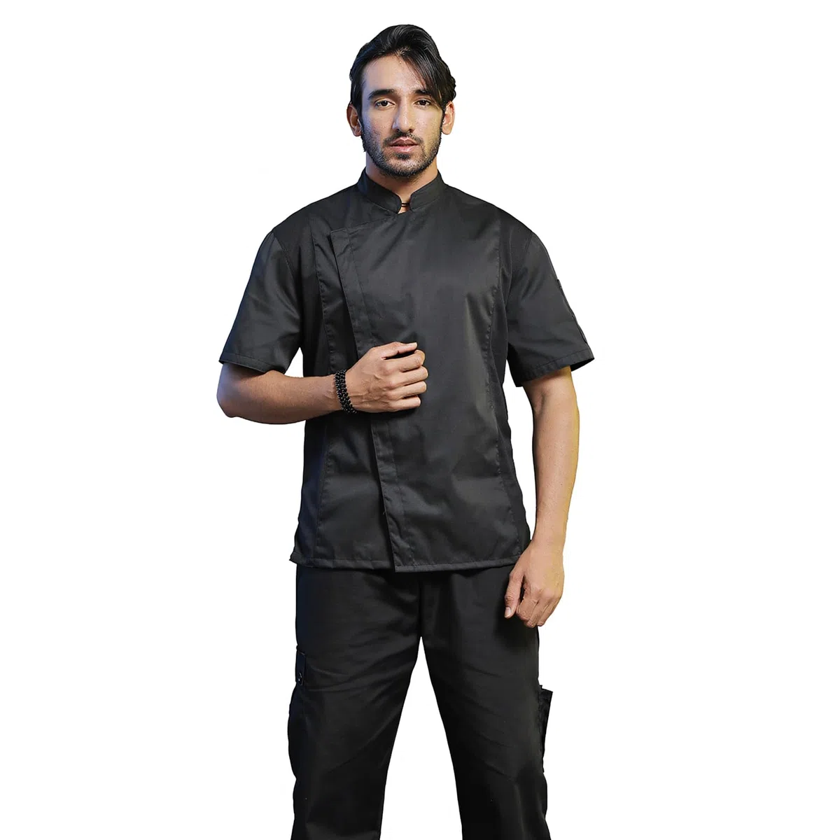 TopTie Chaqueta de chef unisex de manga corta, Negro con malla., XX-Large