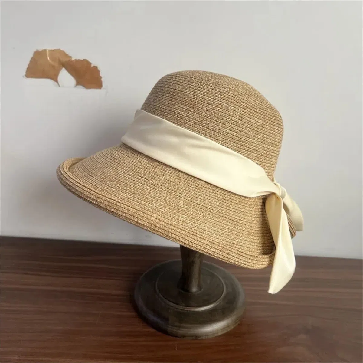 Sombrero de Paja con Abertura ala Ancha Elegante Dulce Arco Sol Playa for Mujer Verano para Viajes y Vacaciones
