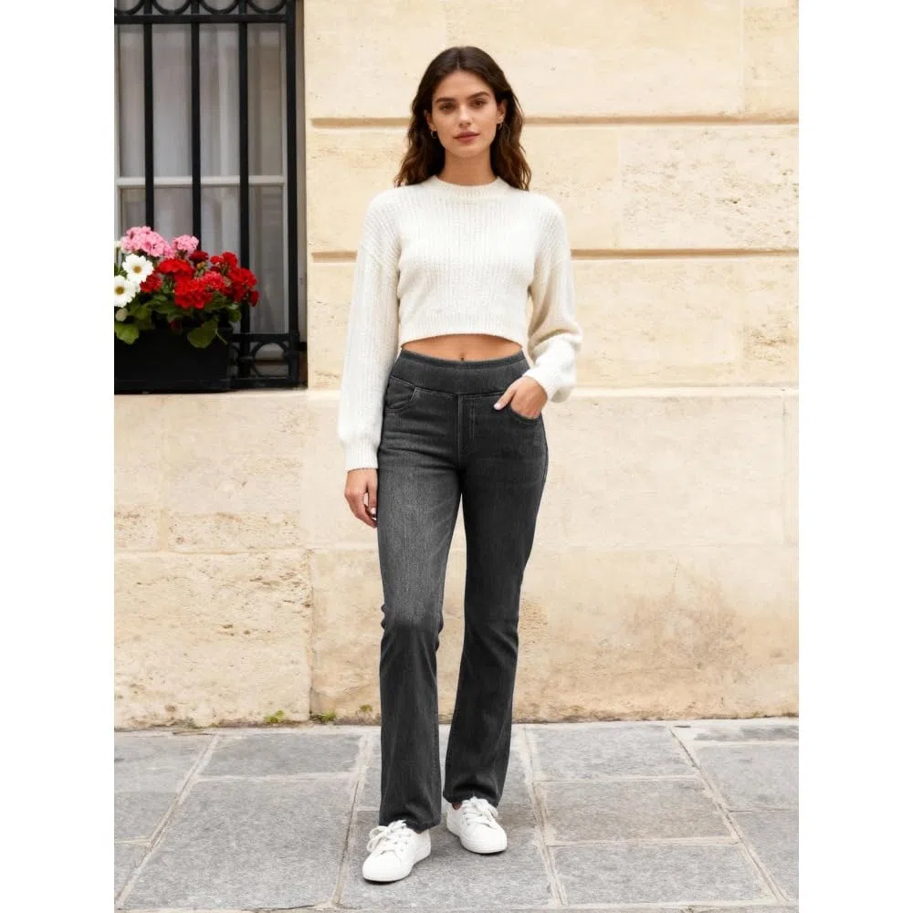 Jeans Mujer Stretch de Tiro Alto Corte Bootcut Lavado Denim Pantalones Casual Efecto Moldeador con Bolsillos Ajuste Recto y Cómodo skinny/A/XS