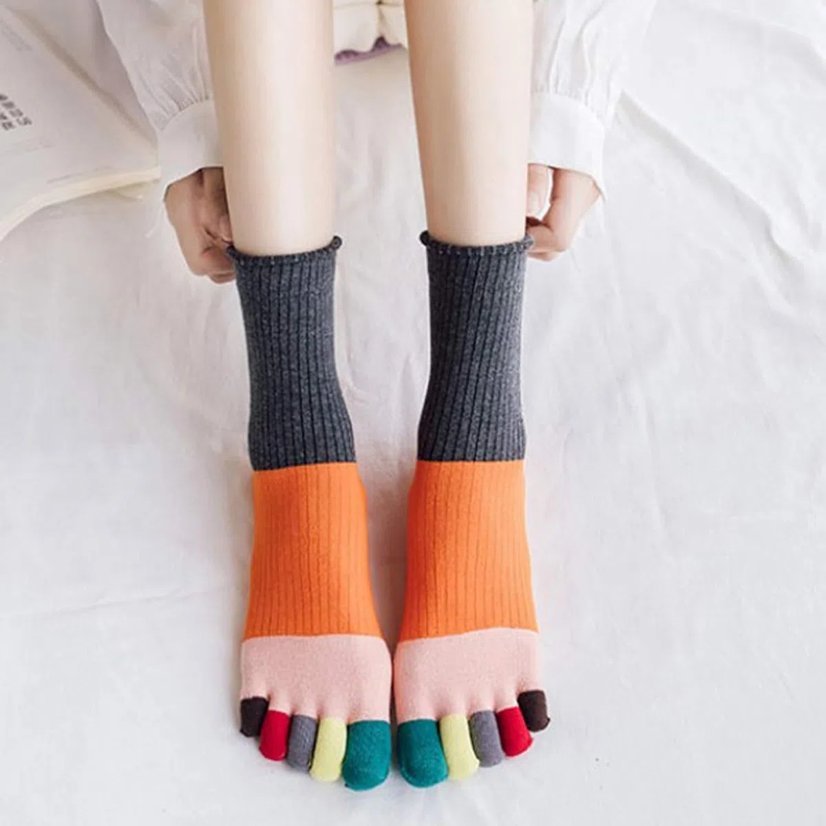 Calcetines de Cinco Dedos para Mujer Calcetines de Algodón con Diseño de Gato Lindo Calcetines de Tripulación Novedad, Calcetines Divertidos de Dibujos Animados de Animales Lindos para Niñas