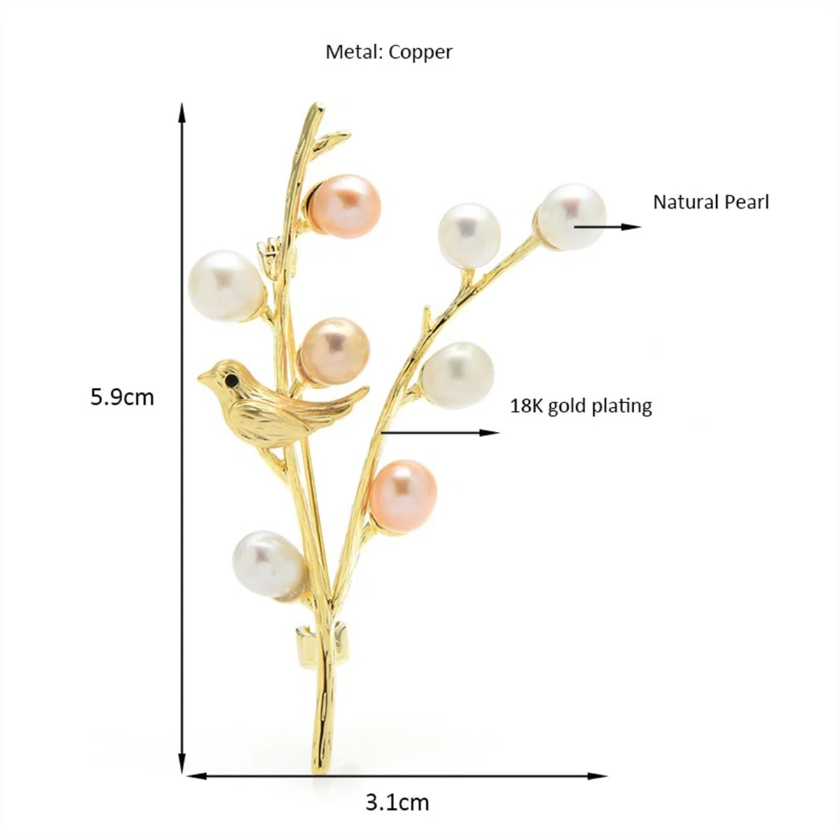 Broche Accesorios de moda for mujer, elegante broche de flor y pájaro con perlas naturales, rama, planta, Animal, broche de boda for fiesta Broches para Ropa