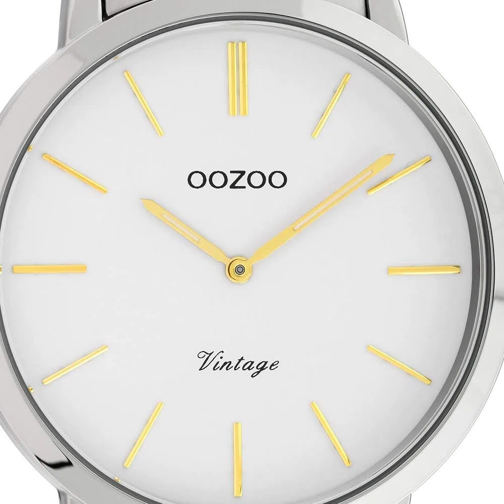 Oozoo Reloj de pulsera unisex, plata y oro, cuarzo, C20101, vintage, fino, acero inoxidable, UOC20101