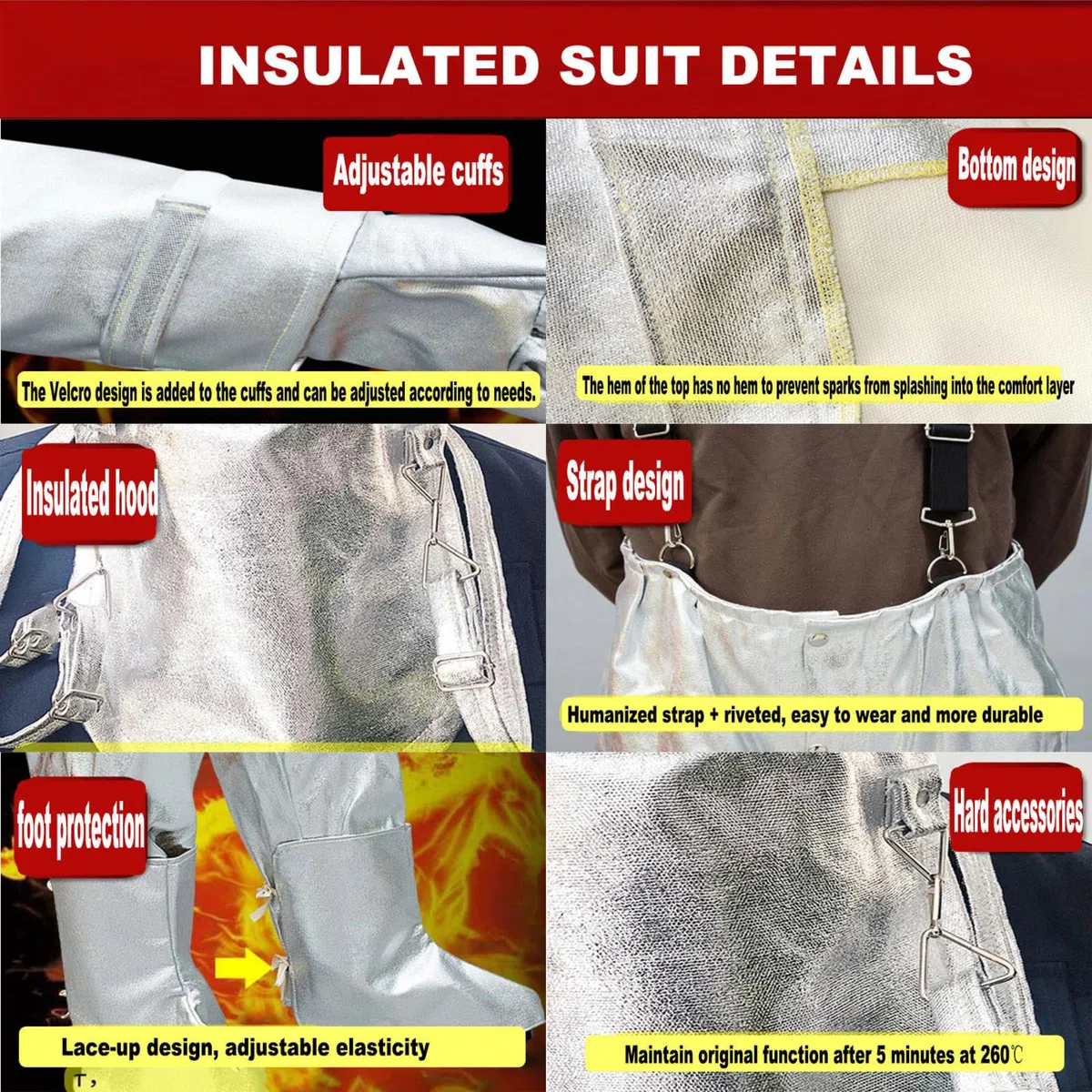 Traje Resistente Al Fuego, Traje Aislamiento Ropa Soldadura con Reflectividad Radiación Calor
