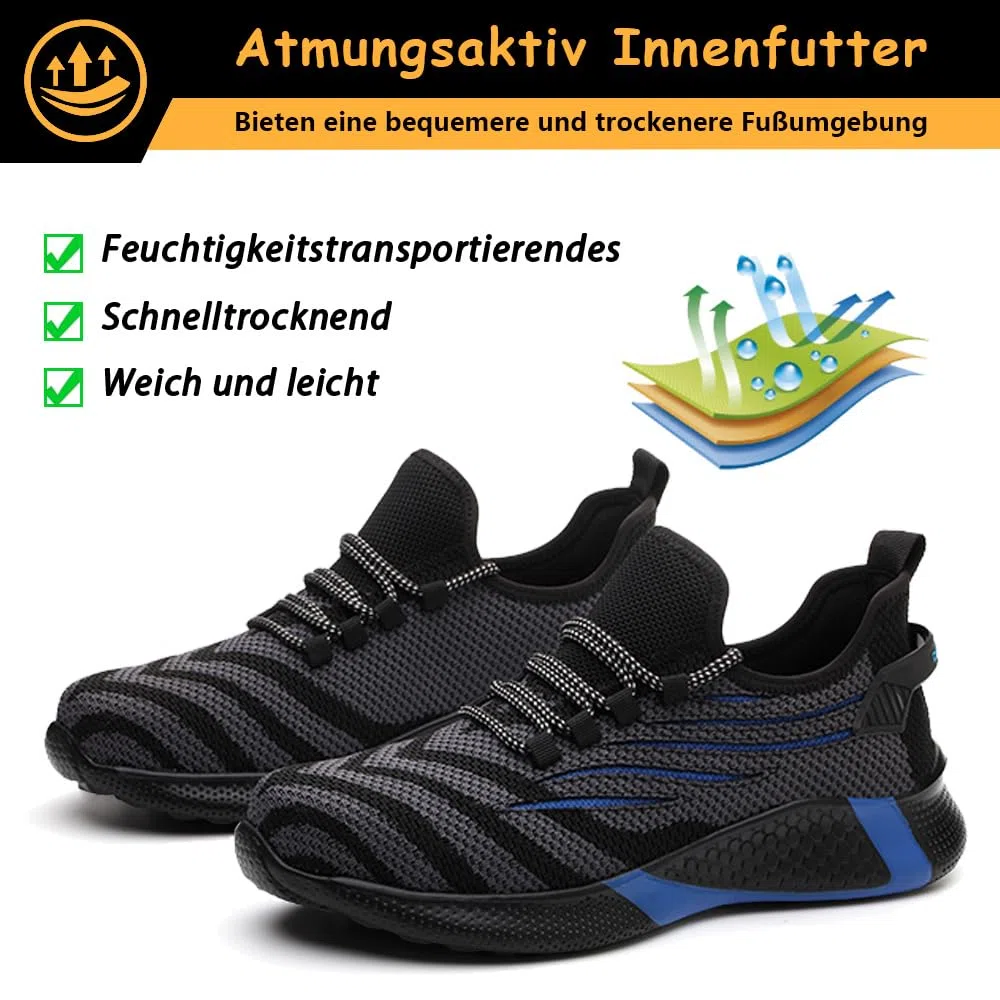 Zapatos de Seguridad para Hombre Ligeros Zapatos de Trabajo con Punta de Acero Zapatillas de Seguridad Mujer Transpirables Antideslizante