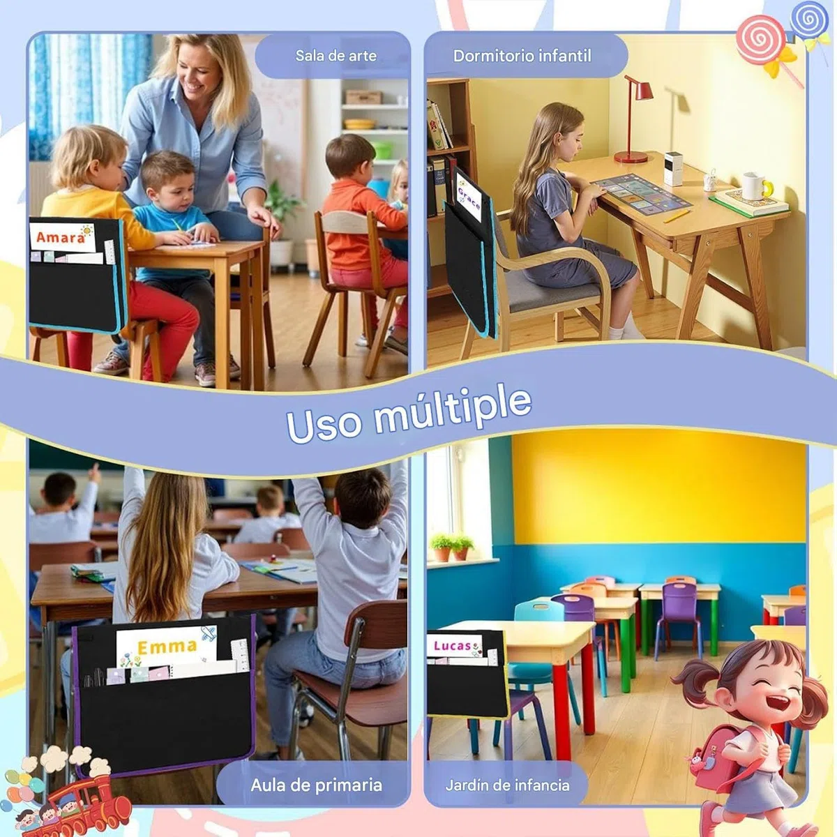 Genérico Sacos para Sillas de Aula Tela Oxford 900d Lavable a Máquina | Bolsillos para Sillas Útiles Escolares, Hogar, Laboratorio de Arte y Ciencia, Habitación Infantil