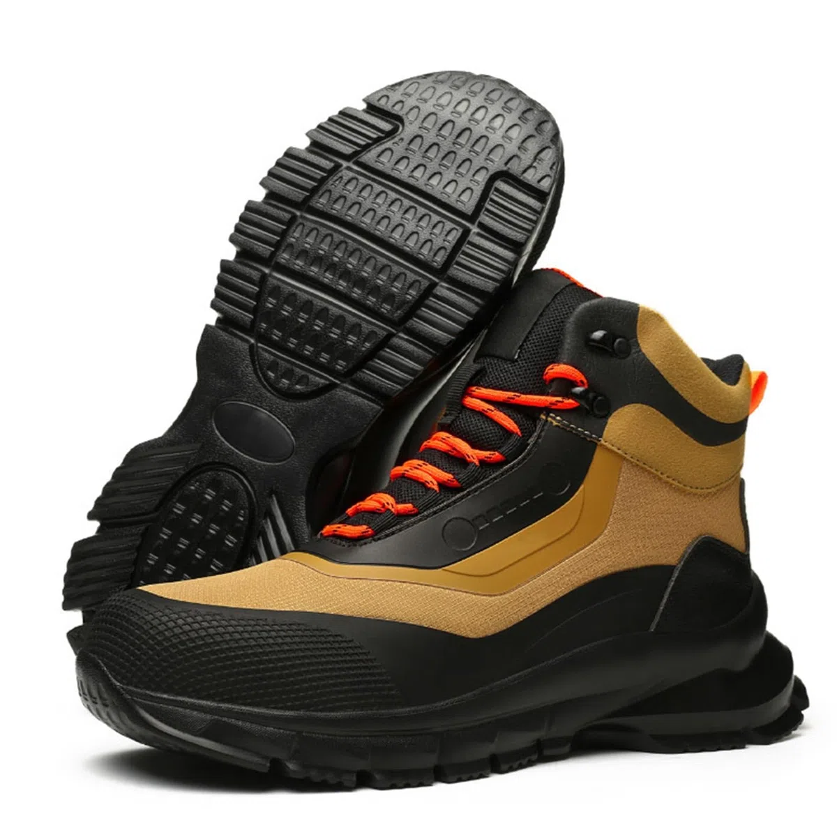 Zapatos de trabajo acolchados con parte inferior gruesa para hombre, zapatos transpirables con cordones, Amarillo, 38 2/3 EU | Calzado clásico anticolisión, ajuste ancho, antideslizante, forro de malla, calzado para senderismo, camping, montaña