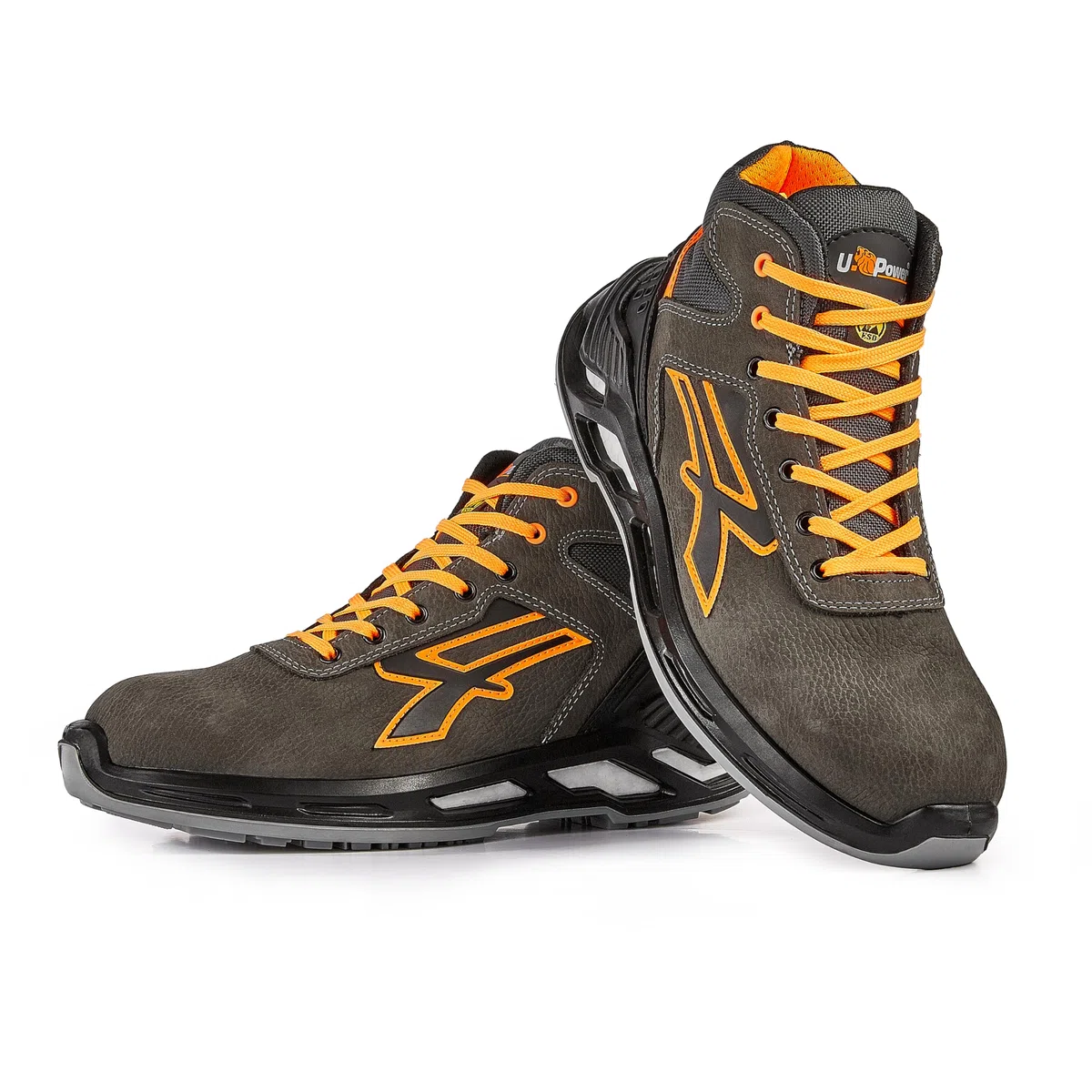 U-Power - Baskets de sécurité hautes avec renfort anti-shock JORDAN - Usage général - ESD S3 CI SRC 42 Gris / Orange