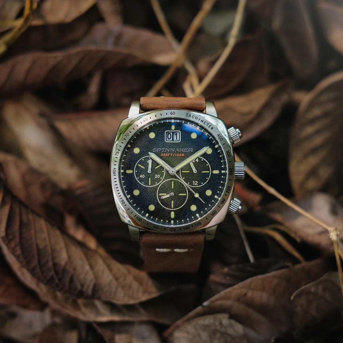 Spinnaker para Hombre 42 mm Hull Cronógrafo Meca-Cuarzo Reloj con Correa de Cuero Genuino SP-5068