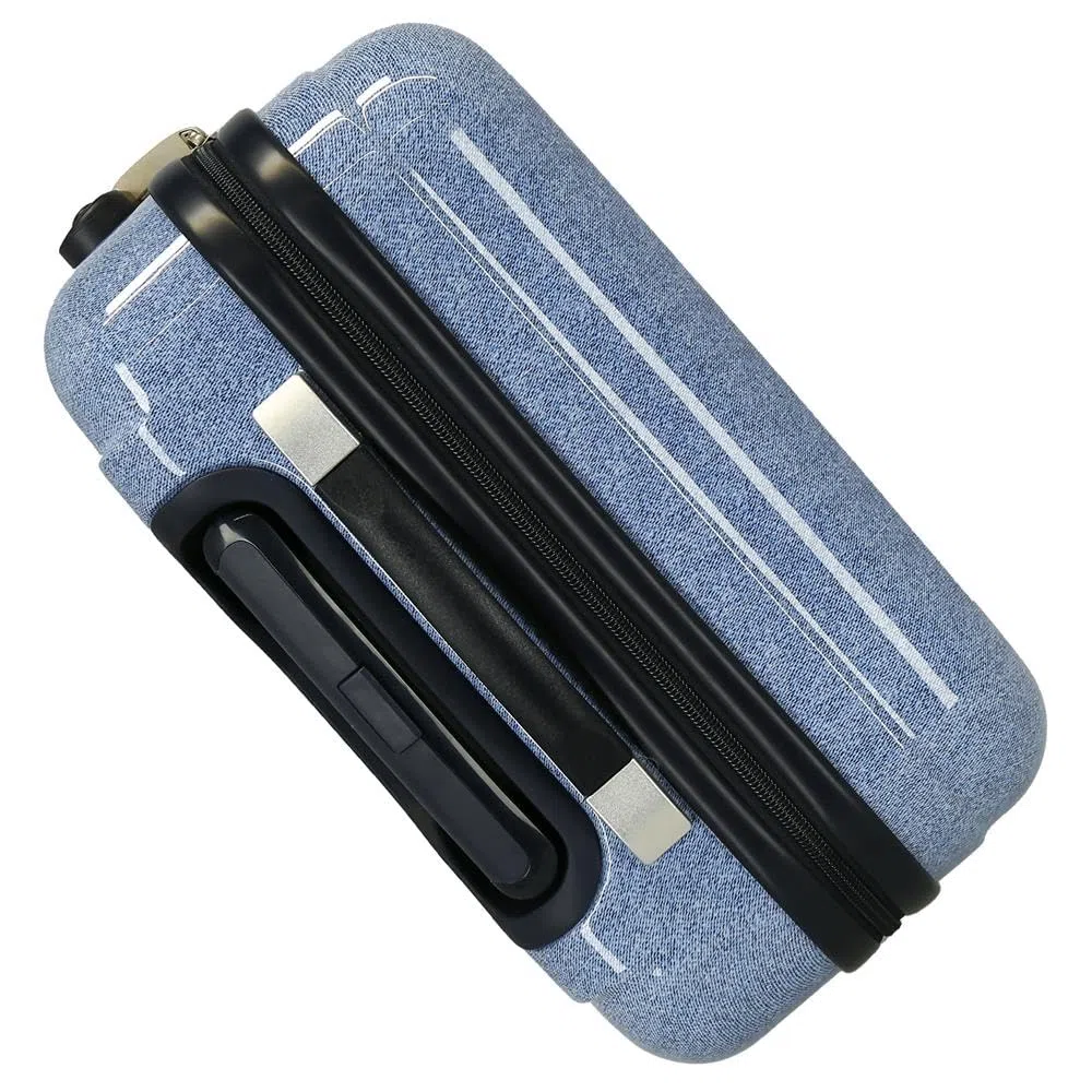 Pepe Jeans Noni denim, maleta cabina, neceser, Fabricada en ABS, un material resistente y ligero, Cuatro ruedas dobles de giro multidireccional, Cierre TSA para viajar seguro y proteger tus efectos
