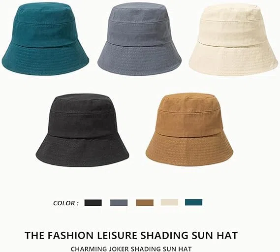 2PCS Unisex Cotton Bucket Hat for Women Men, Denim Packable Fisherman, Summer Sun Beach Hat for Casual Trips (M,10)