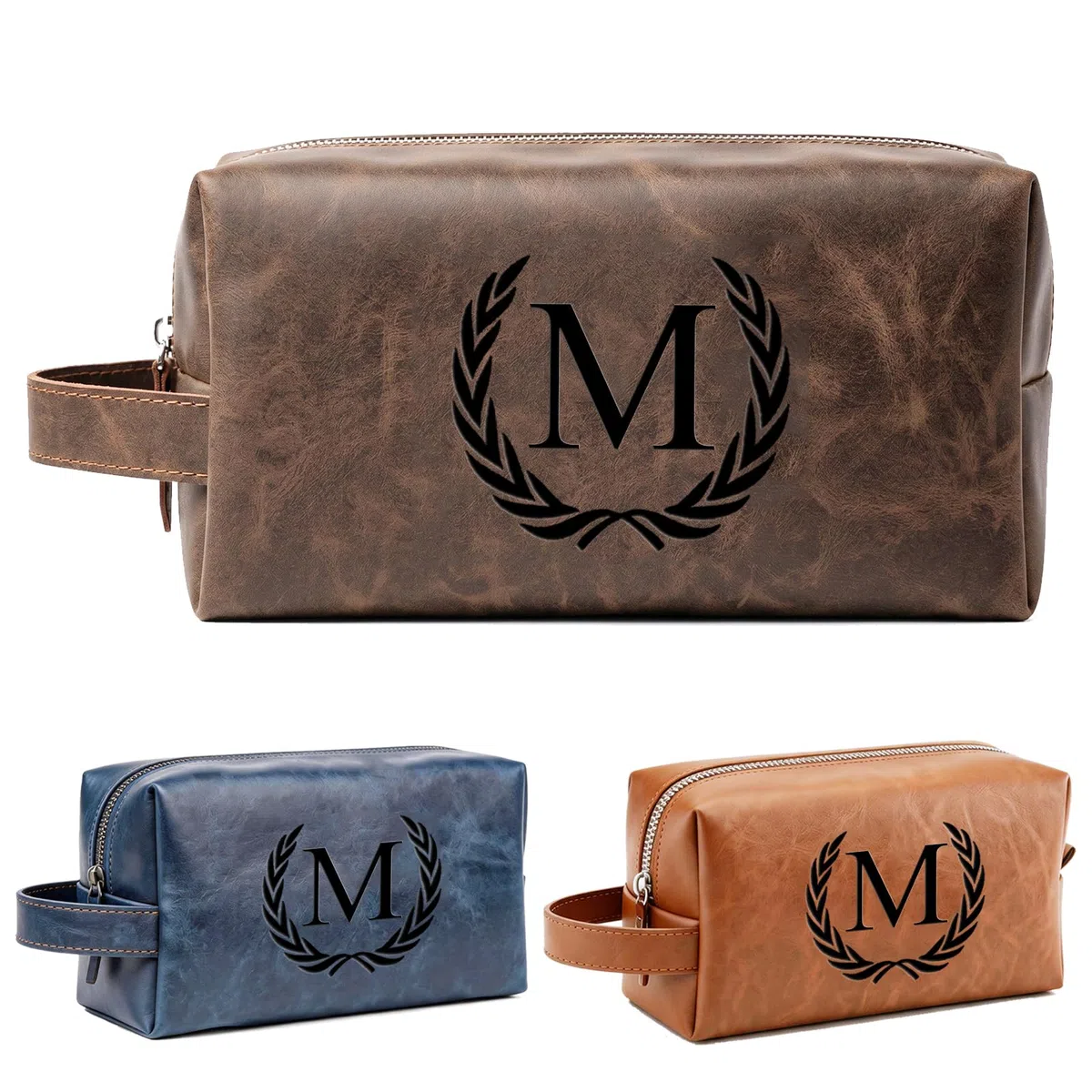 Bolsa de viaje de cuero personalizada para hombres, regalos de cumpleaños de Navidad para hombres, padrinos de boda, papá, marido, novio, bolsas de afeitado impermeables con inicial grabada
