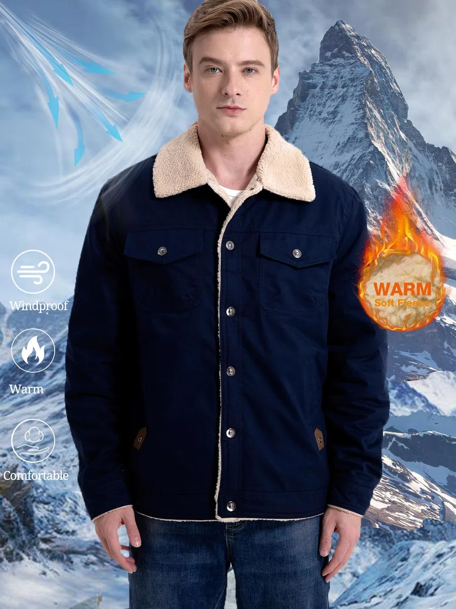 MANSDOUR Chaqueta cargo de invierno para hombre, chaqueta de algodón cálido con forro polar, chaqueta de sherpa, abrigo de trabajo militar para camionero