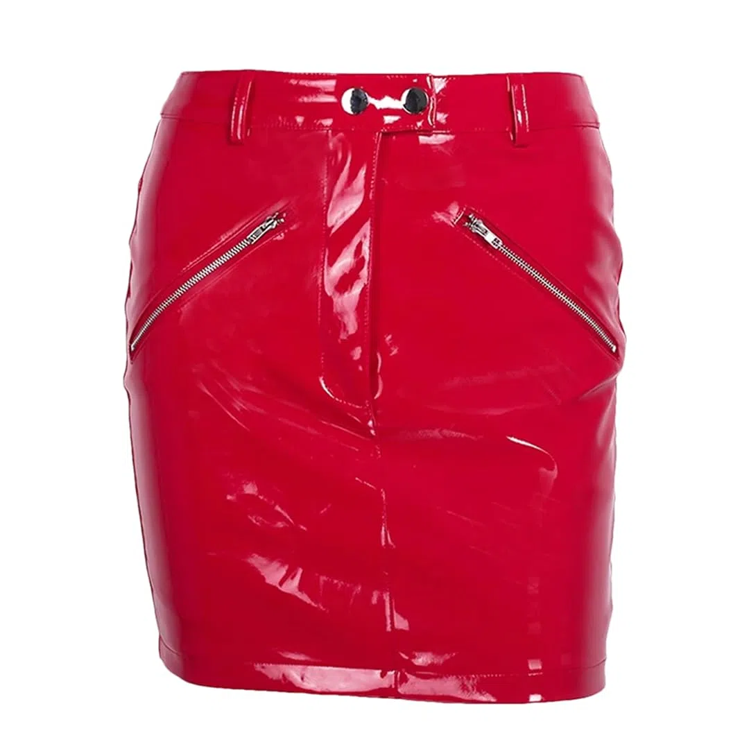 Minifalda corta de cuero para mujer, cintura alta, con cremallera, delgada, acampanada, de poliuretano, para discoteca