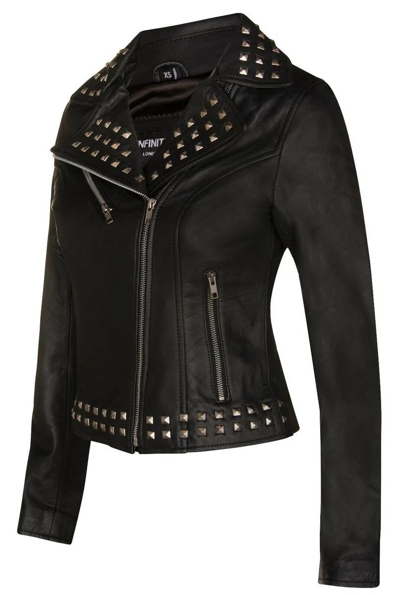 Infinity Leather Mujer Cuero Motero Chaqueta gótica con tachuelas