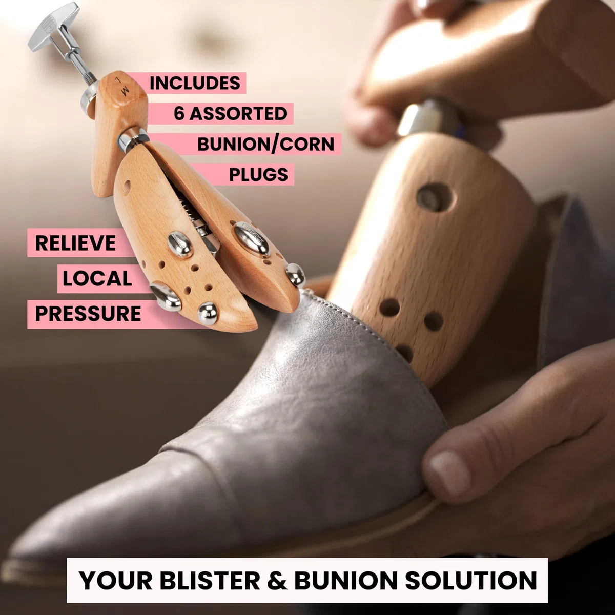 HOUNDSBAY Bulldog Tarea Pesada Estirador de Zapatos | Afloje los Zapatos con Madera Fuerte y Construcción de Metal (Mujer Grande: EU 41-43)