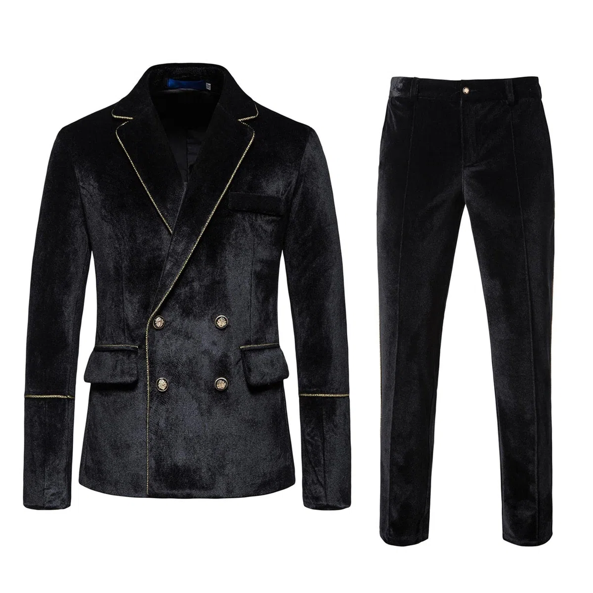 Traje de hombre de 2 piezas de terciopelo miel delgado cruzado color sólido vestido de noche traje de padrino de boda traje de otoño e invierno moderno formal elegante traje para boda fiesta