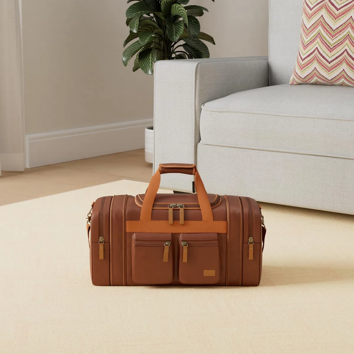 BAOSHA Bolso de viaje de cuero Duffel Weekender Bag equipaje de mano saco de dormir bolsa de deporte para hombres y mujeres HB-21, marrón