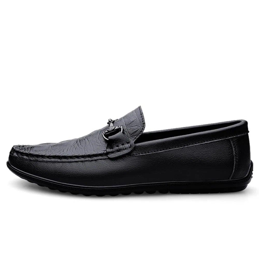 Mocasines de vestir de piel auténtica para hombre, mocasines casuales de moda para uso diario, Black, 41 1/3 EU