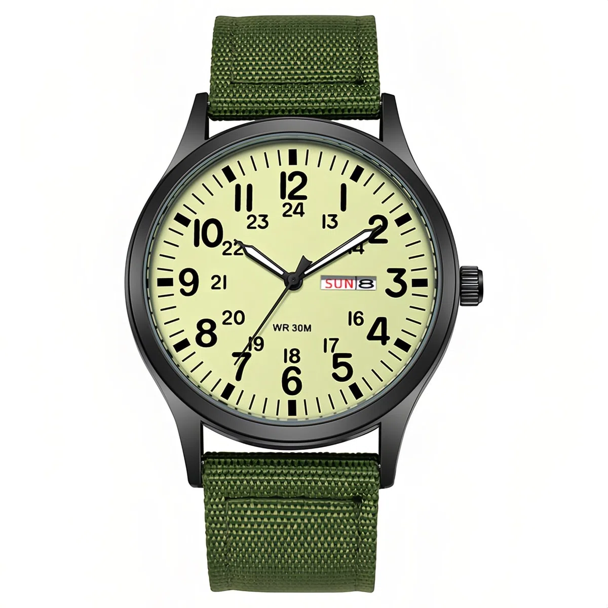 Gosasa Relojes militares unisex deportivos con correa de nailon elegante para hombre, reloj de moda luminoso, pantalla analógica, cuarzo, impermeable, reloj de pulsera casual, L-Verde Luminoso, Casual