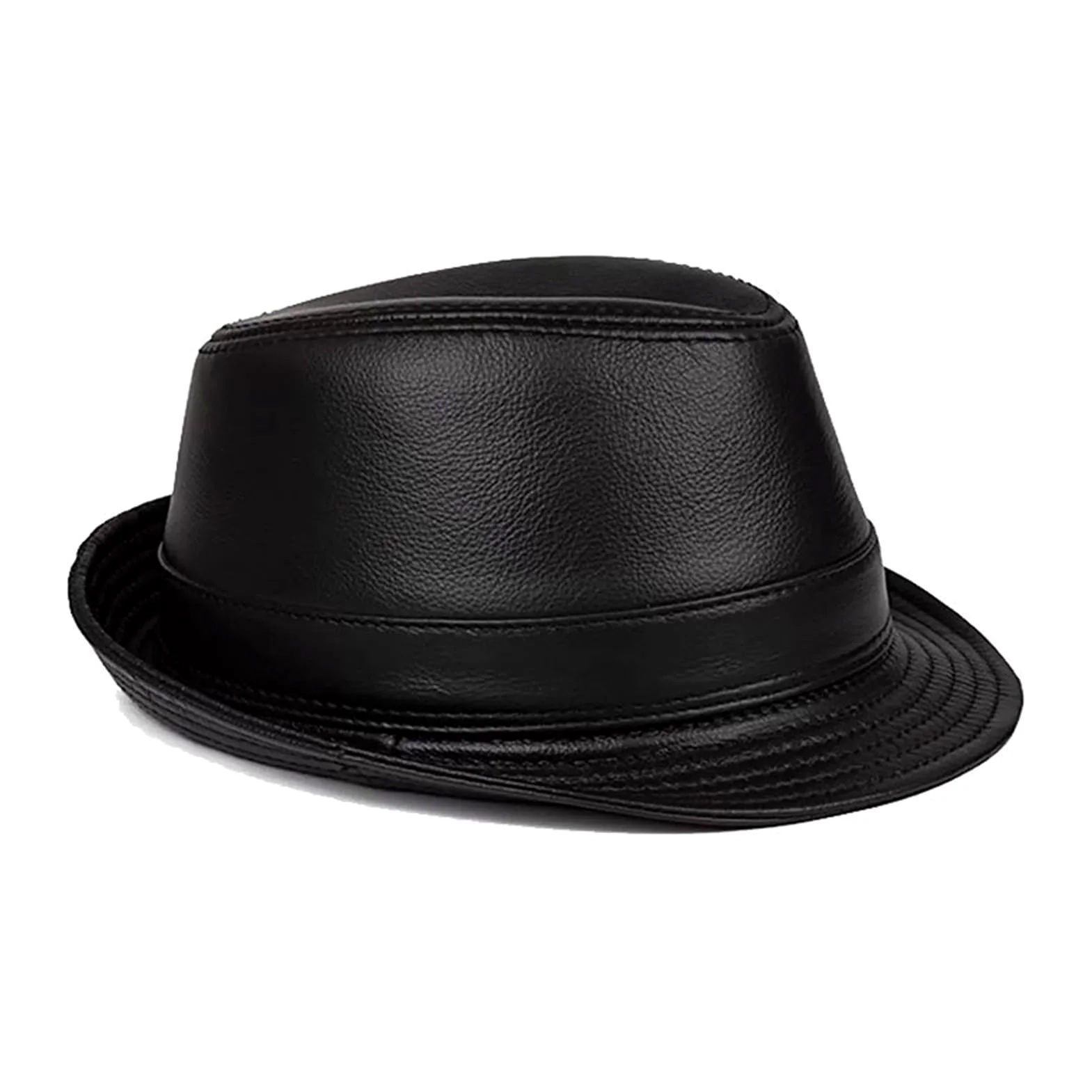 Lifup Clásico Sombrero de Cuero Hombre Fedora Gorra de Jazz Floppy Panamá Sombrero Plano para Caballeros