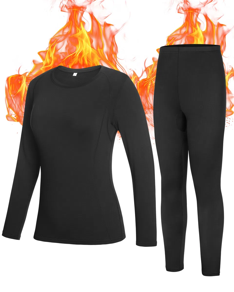Roadbox Conjunto de ropa interior térmica para mujer, capa base con forro polar para invierno, cálido, pantalones largos, parte superior e inferior, clima frío, esquí
