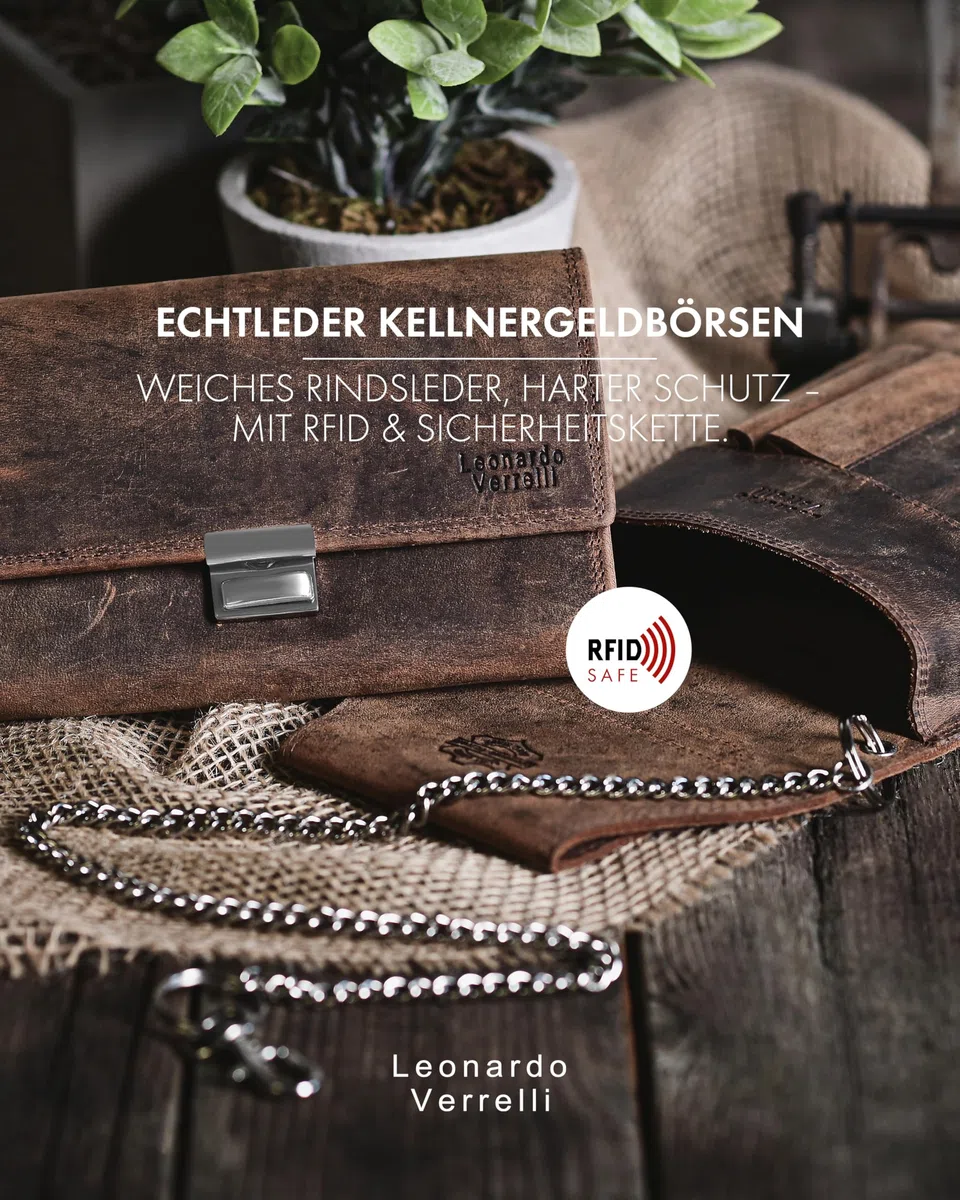 Cartera de camarero de piel | Monedero para gastronomía con trabilla para cinturón | Monedero para operaciones hombre y mujer, marrón, 28x14, Clásico
