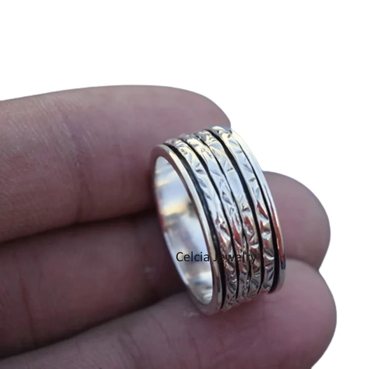 Anillo giratorio de plata de ley 925 con forma de círculo para meditación, delicado, para hacer una propuesta de compromiso (talla 7 de EE. UU.)