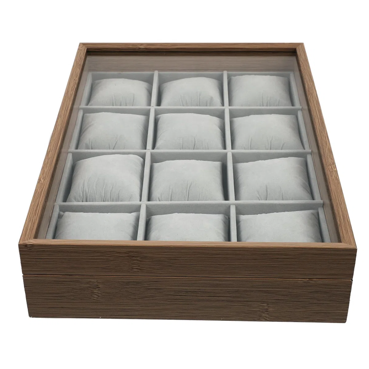 FRCOLOR Caja de madera para relojes con 12 compartimentos grandes y almohadillas suaves removibles para almacenamiento en decoración del hogar